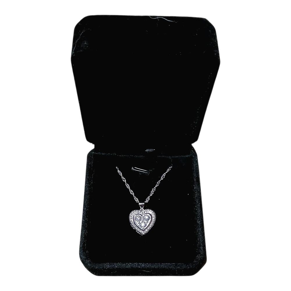 WOMEN'S HEART NECKLACE 10K WGP SIM DIAMONDS WITH 18" CABLE CHAIN NEW GREAT GIFT